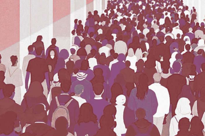 Graphic depicting a wave of young people advancing